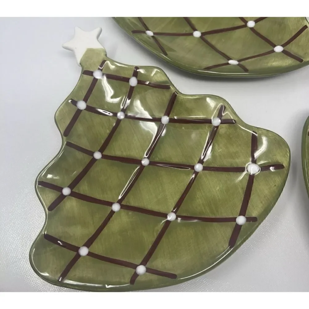 Vintage POTTERY BARN Season's Greetings Christmas Tree  Appetizer Plates 4 / New